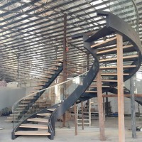 Building Code Tempered Glass Railing Modern Curved Stairs Steel Staircase